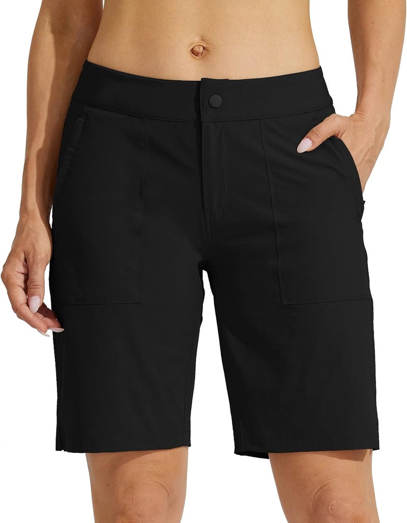 Willit Women's Golf Hiking Shorts 9" Quick Dry Athletic Long Casual Summer Shorts Zipper Pockets Water Resistant Lightweight - Image 2